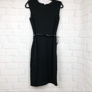 Cache black stud belt sheath dress